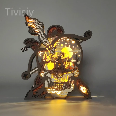 Sagittarius Skull 3D Wooden Carving,Suitable for Home Decoration,Holiday Gift,Art Night Light